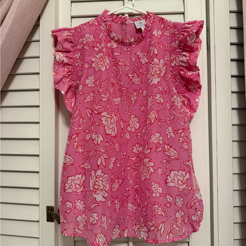 Pink Floral Ruffle-Sleeve Blouse